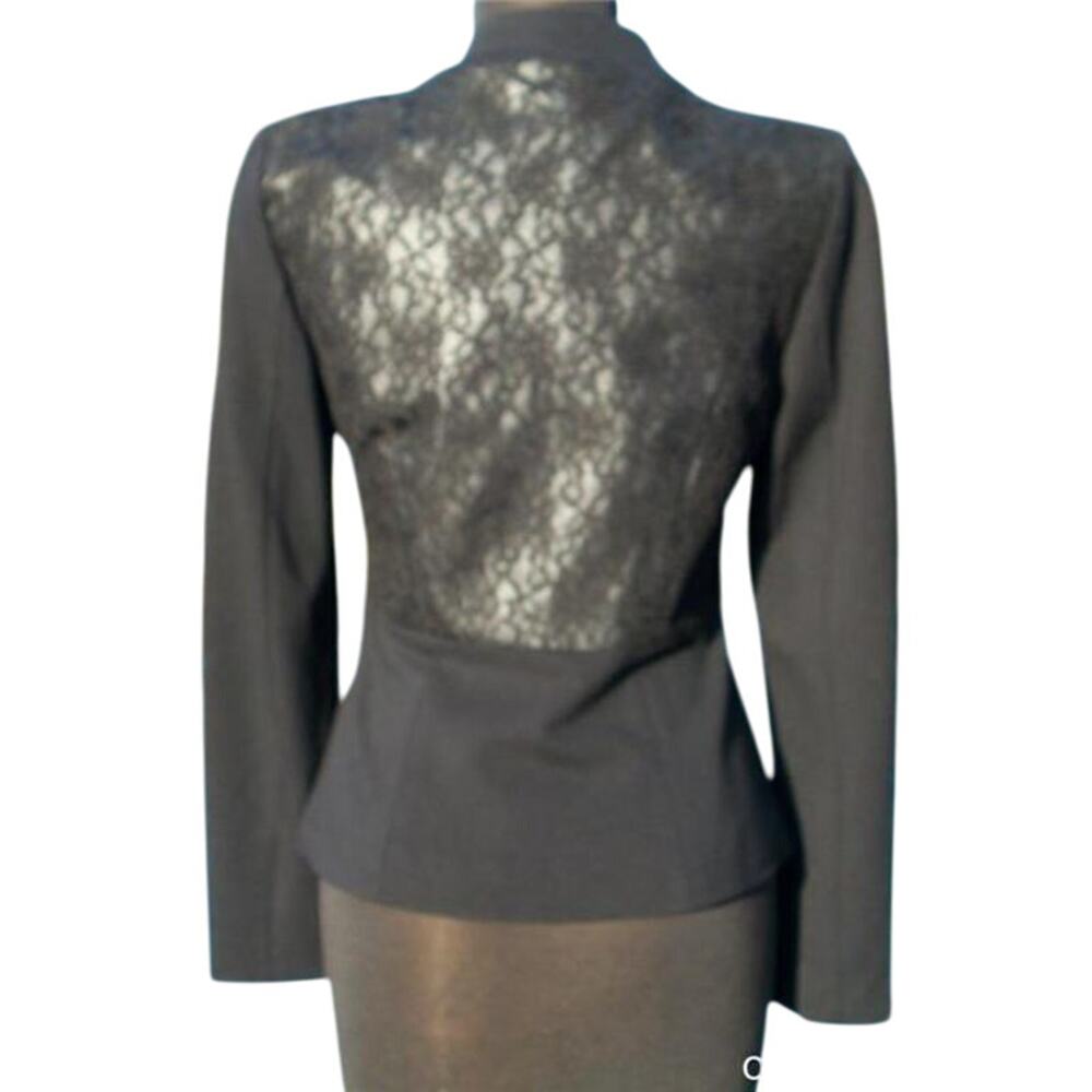 Cache Black Lined Hidden Zipper Elaborate Lace Back Top Jacket New $188 NWT